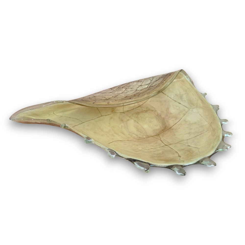 Krosno Jozefina Art Glass Poland Conch Shell Bowl Dish Centerpiece Large 16''
